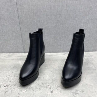 断码处理2025冬季新款真皮女靴时尚加绒保暖内增高牛皮尖头女短靴