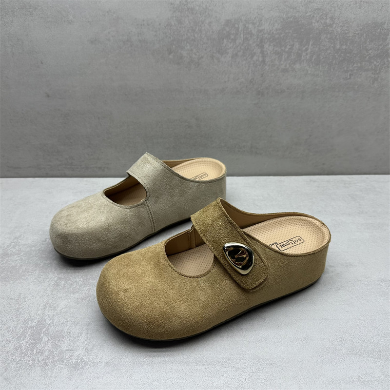 2026春季新款撤柜处理女鞋外穿休闲圆头厚底风增高勃肯包头半拖鞋