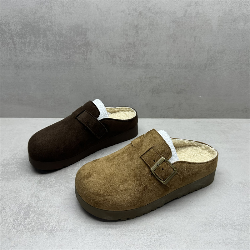 2025秋冬断码处理女鞋复古百搭圆头加绒勃肯鞋舒适软底包头半拖鞋