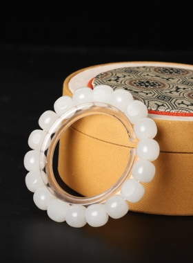 在售 新疆和田玉白玉籽料老型珠手串12*11一级白7颗原皮无瑕疵