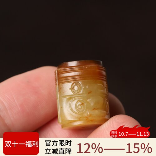 在售19*15mm仿古玉勒籽新疆和田玉黄沁籽料天然原皮玉琮