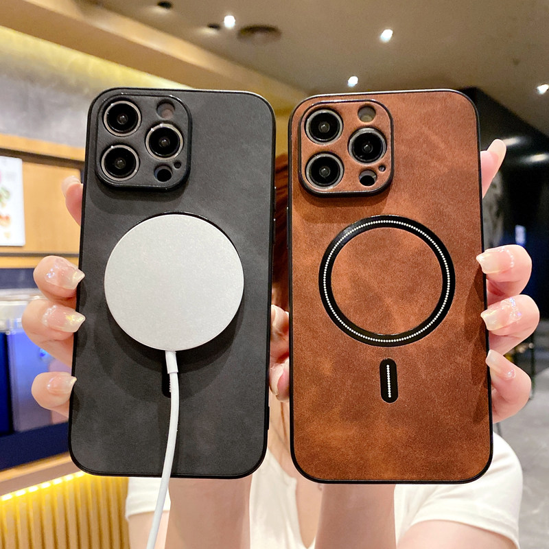 适用16苹果iphone15手机壳皮质14全包镜头防摔硅胶软边13promax保护套磁吸充电12小羊皮纹11max外壳x
