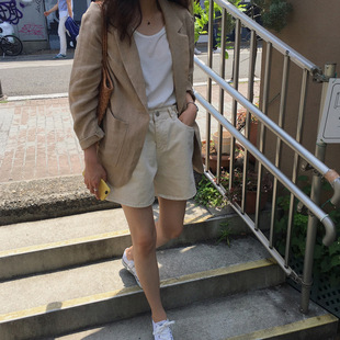 9310早秋新款韩国棉麻学生西装外套女韩版宽松亚麻小西服英伦风