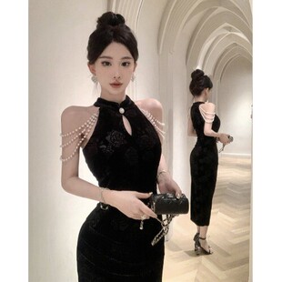 孤注一掷金晨安娜发牌荷官同款旗袍礼服连衣裙女高级感宴会长裙子