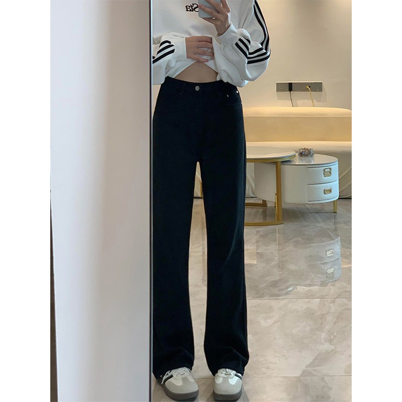 黑色直筒牛仔裤女夏季新款胖妹妹mm梨形身材高腰宽松显瘦阔腿长裤