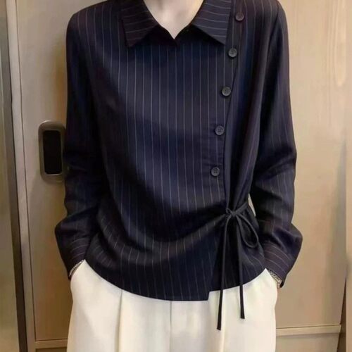 2026松弛条纹长袖衬衫女2026秋季新品女装舒适温柔显瘦百搭小