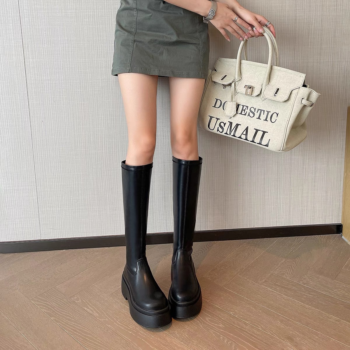 瘦瘦靴女长筒靴2025新款秋冬季百搭不过膝厚底显瘦靴小个子骑士靴