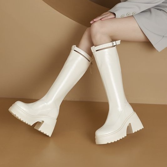 10厘米厚底瘦瘦靴粗跟长筒高靴子女年新款不过膝长靴春高跟骑士靴