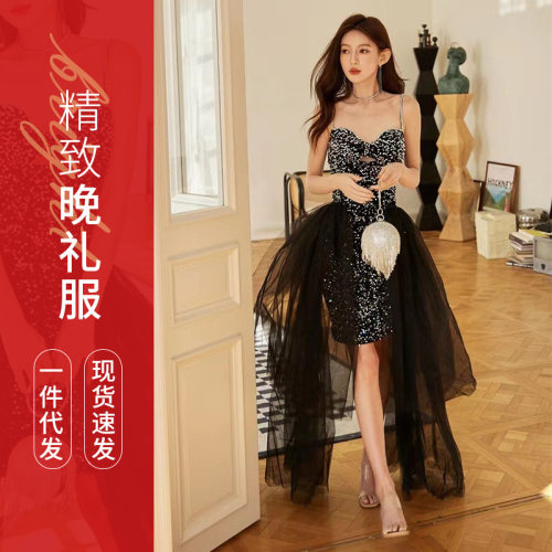 2025春夏生日小礼服|dollytang设计感网纱飘带璀璨亮片吊带连衣裙