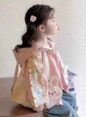 【泽泽家】女童春季可爱卡通兔耳朵外套开衫宽松中小童女宝宝上衣