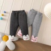 宝宝休闲裤 儿童加绒加厚卡通打底裤 女童打底棉裤 子 加绒加厚