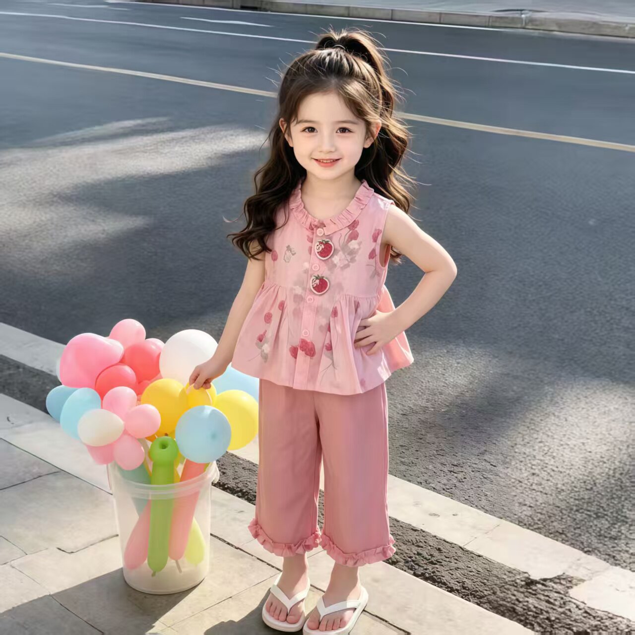 2026新款女童夏季套装洋气女宝宝无袖上衣裤子两件套儿童夏装薄款