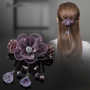 发卡古风头发一字夹水晶流苏弹簧夹花朵顶夹发夹仙女百搭马尾横夹
