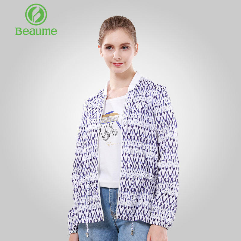 宝美印花轻薄夹克皮肤衣棒球服款外套上衣女春夏新款beaume空调衫