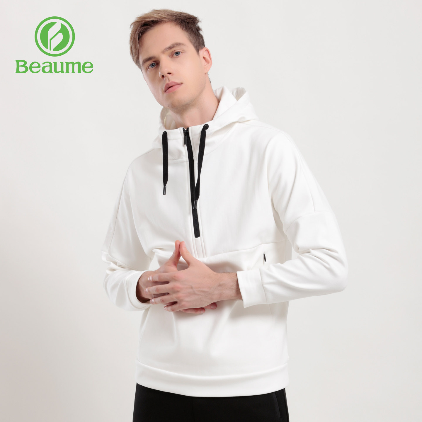 Beaume休闲连帽卫衣男春秋半拉链户外运动加绒连帽外套套头连帽衫
