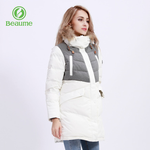 Beaume中长款羽绒服女80白鸭绒冬连帽可拆卸防风保暖户外外套上衣