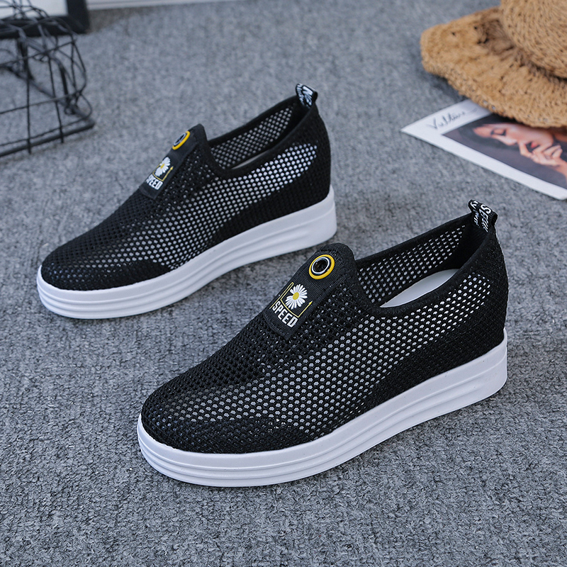 懒人镂空透气坡跟内增高运动网鞋