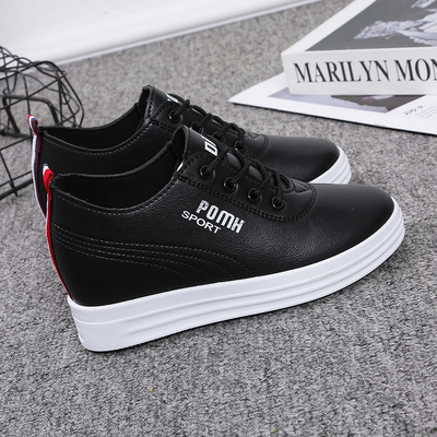 春季新款内增高小白鞋2025女学生坡跟跑步厚底运动黑色鞋带休闲鞋