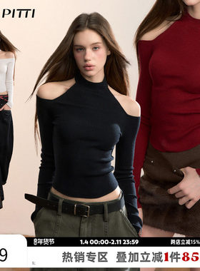VIAPITTI设计感正反两穿小高领露肩毛织打底T恤女装秋冬修身上衣