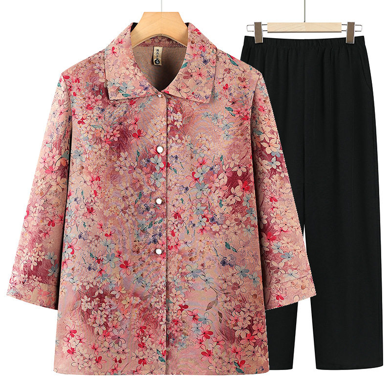 新款奶奶衣服春夏衬衫老年人女装2026上衣老太太中袖套装妈妈春装