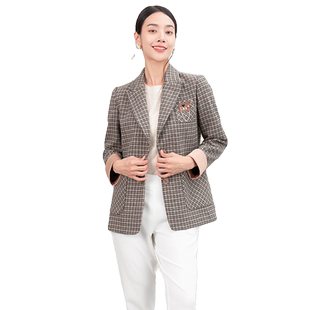 科尚格子西装外套女2026春季新款休闲上衣复古英伦单排扣呢子大衣