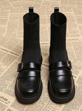 真皮短靴女2025今年入秋新款秋冬瘦瘦弹力靴高级感洋气平底小裸靴