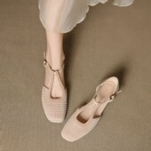 配裙子低跟玛丽珍凉单鞋 羊皮版 女2026春季 新款 法式 绝美包头凉鞋