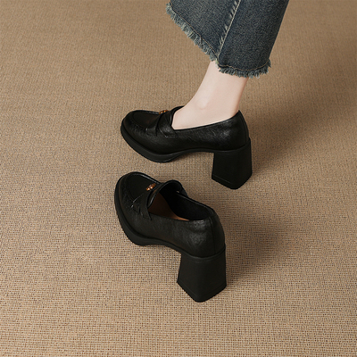 真皮山茶花一脚蹬乐福鞋女