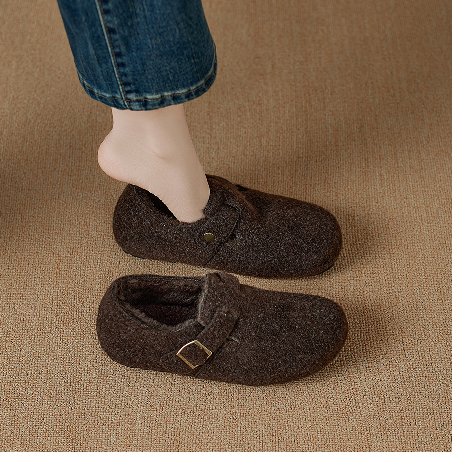 真皮加绒全包勃肯鞋女2025秋冬季新款百搭保暖毛毛鞋厚底博肯单鞋,女鞋,勃肯鞋/软木鞋,淘宝优惠券,粉丝福利购,淘宝优惠卷