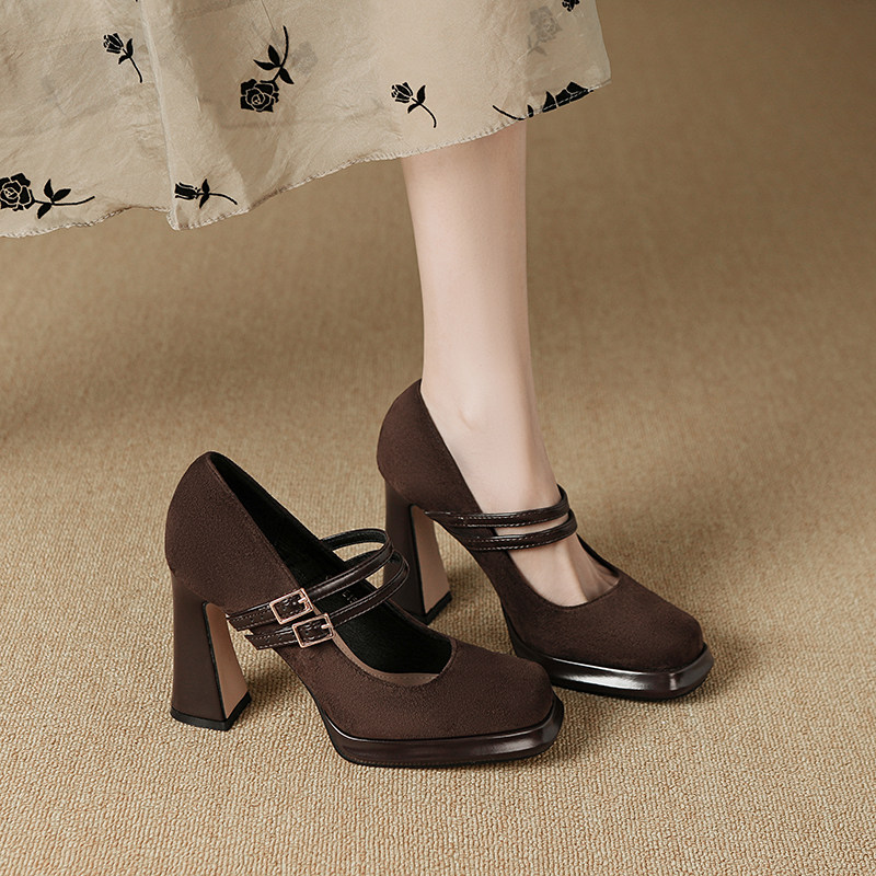 羊皮版法式高跟鞋2025秋冬新款时尚方头小个子防水台玛丽珍单鞋女,女鞋,浅口单鞋,淘宝优惠券,粉丝福利购,淘宝优惠卷