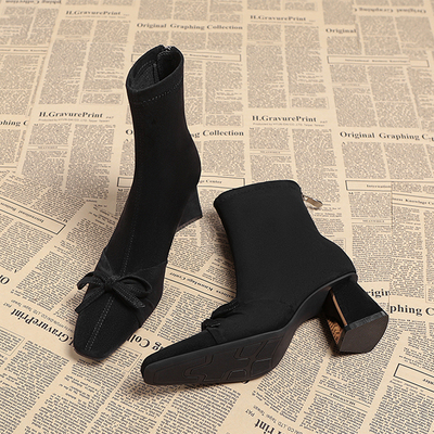 蝴蝶结真皮靴子气质高级感时装靴