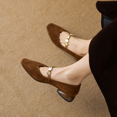 舒适百搭低跟单鞋 羊皮版 女2026春季 新款 法式 方头金币链玛丽珍鞋