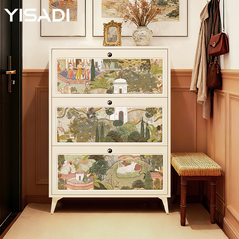 实木田园风超薄鞋柜家用门口极窄入户玄关翻斗鞋柜门后楼道口鞋架