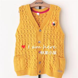韩版阿路和如allo lugh儿童装女童宝宝春秋冬款黄色针织背心马甲