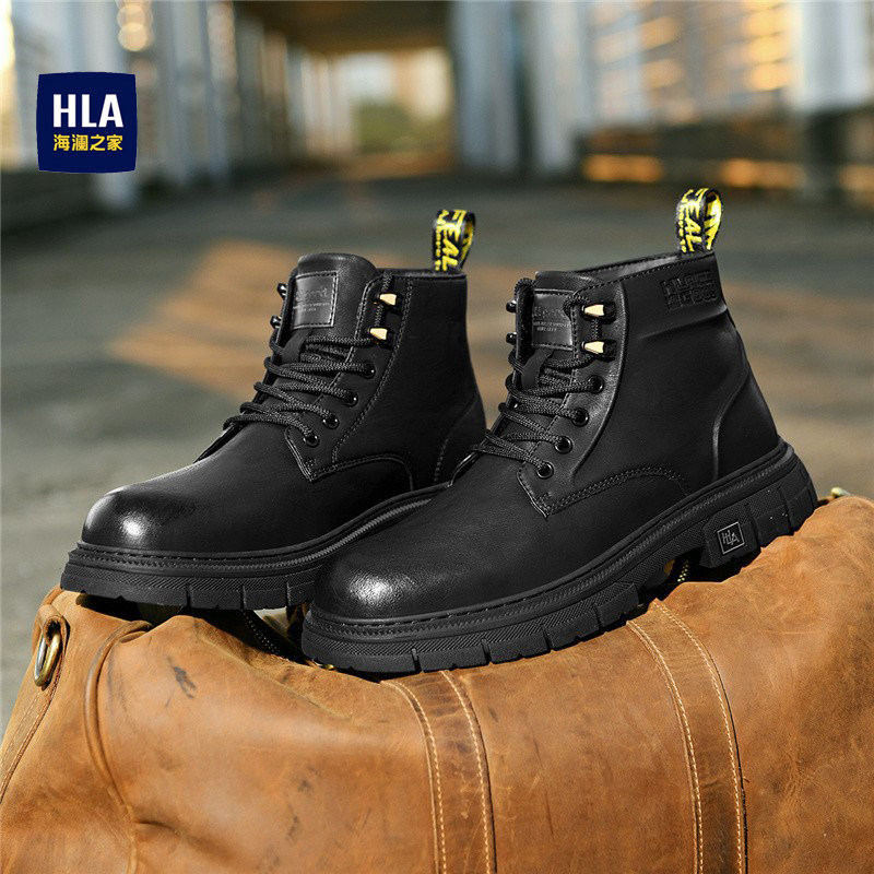海澜之家男鞋2026新款马丁靴男款厚底增高高帮黑色靴子工装靴秋季