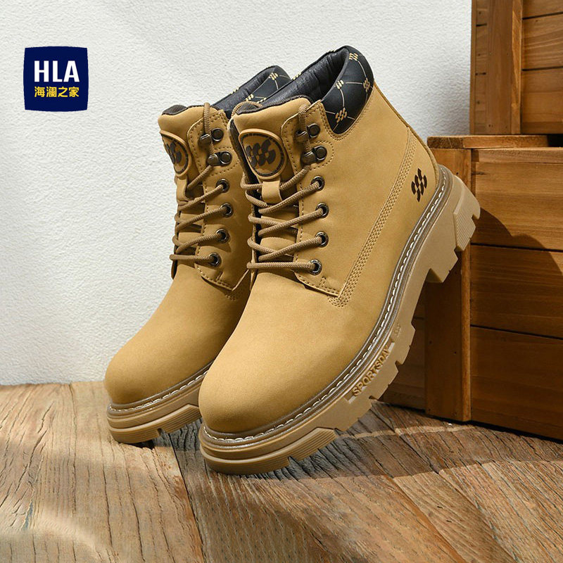 海澜之家男鞋2026新款马丁靴男款高帮厚底增高大黄靴男加绒工装靴