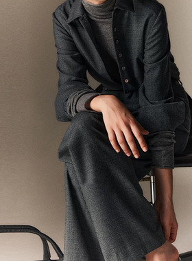 妖猪 岩灰色JI 羊毛梭织面感轻柔弹不软塌衬衫 女