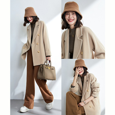 妖猪小个子短款9.5羊绒90.5超细羊羔毛大衣女秋冬重磅M家呢外套