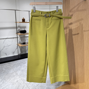 女九分裤 苹果绿色直筒休闲裤 百搭显瘦通勤配腰带 新款 妖猪2026春季