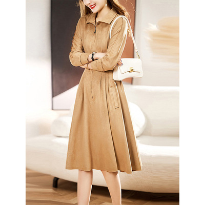 妖猪春新款连衣裙女收腰显瘦polo领中长款减龄洋气高duan