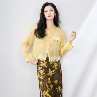 妖猪新中式高级感雅致真丝欧根纱上衣夏季新款时尚南油女外套