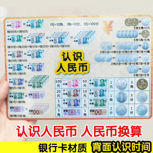 认识人民币认识时间学习卡
