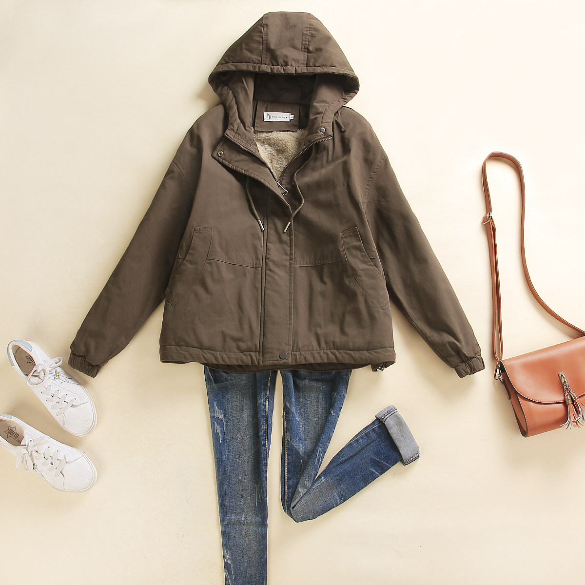 冬装加绒连帽保暖派克服加厚外套