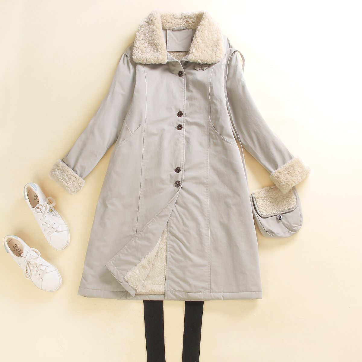 冬装加绒保暖棉服女中长款2025款韩版羊羔毛夹绒内胆加厚棉衣外套