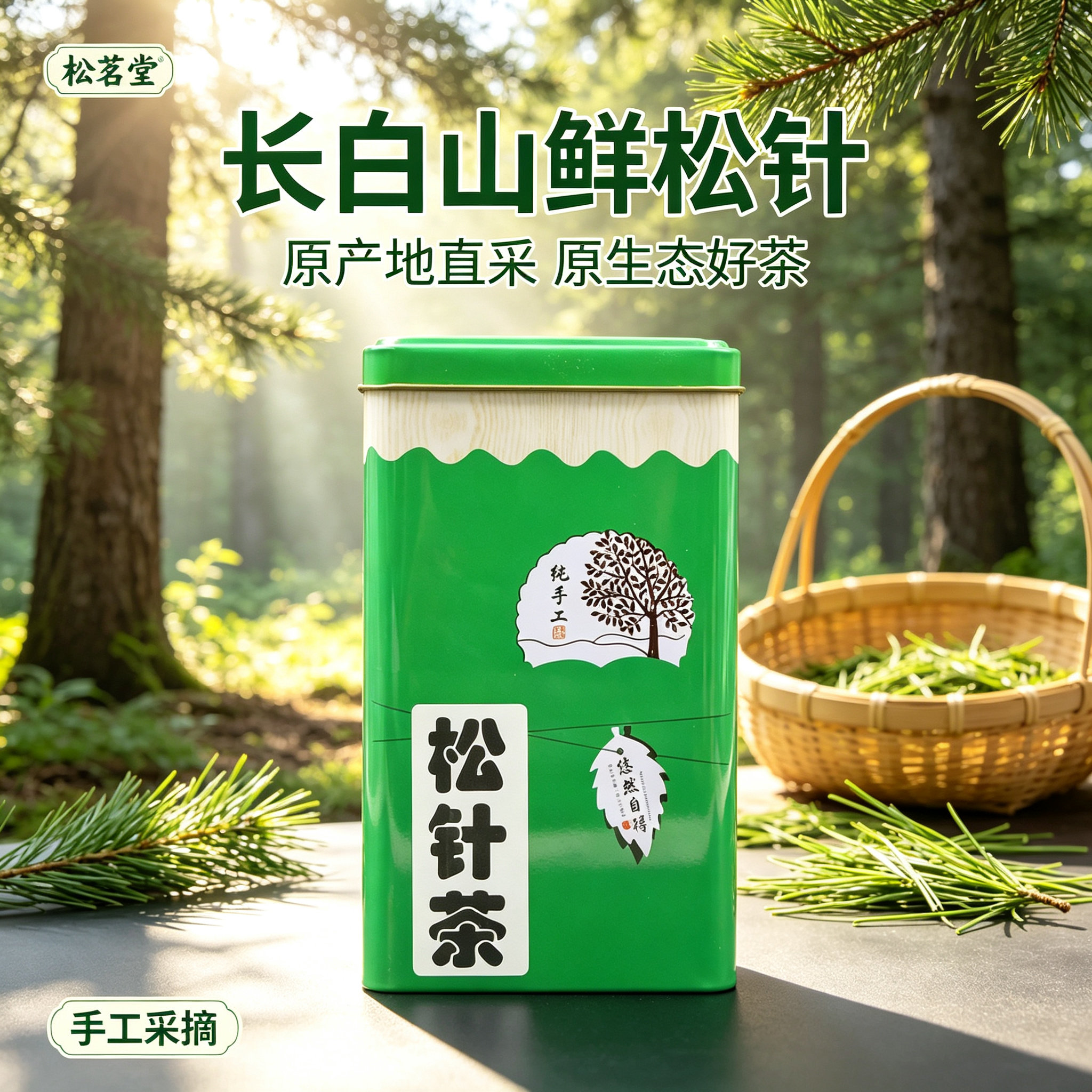 长白山野生松针茶松叶茶全松茶红松针马尾松针茶125g*2礼盒