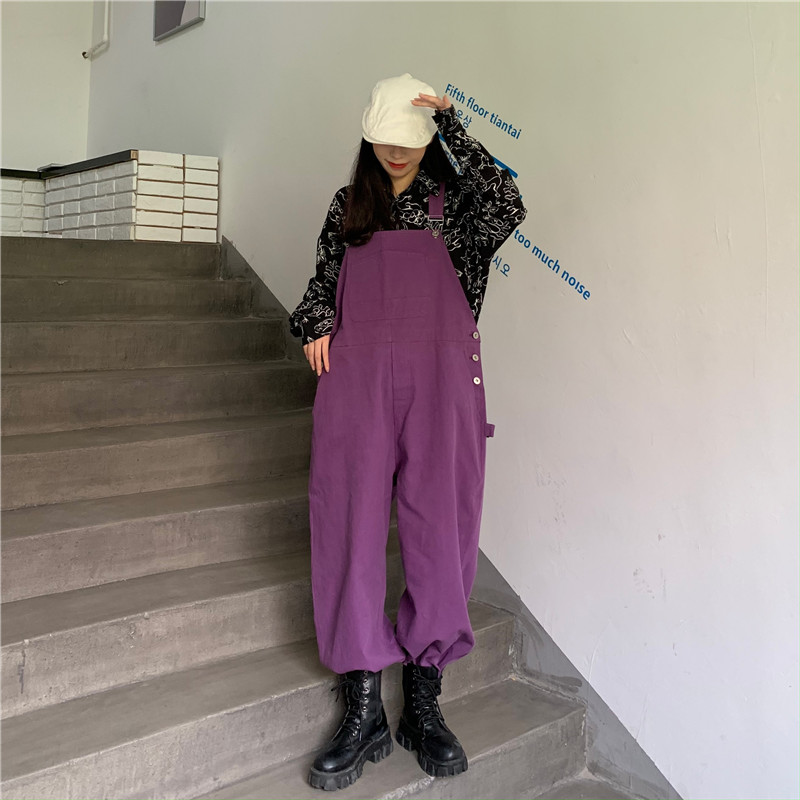 Real shot real price Korean loose fashion age reducing purple thin work clothes pants + retro printed shirt