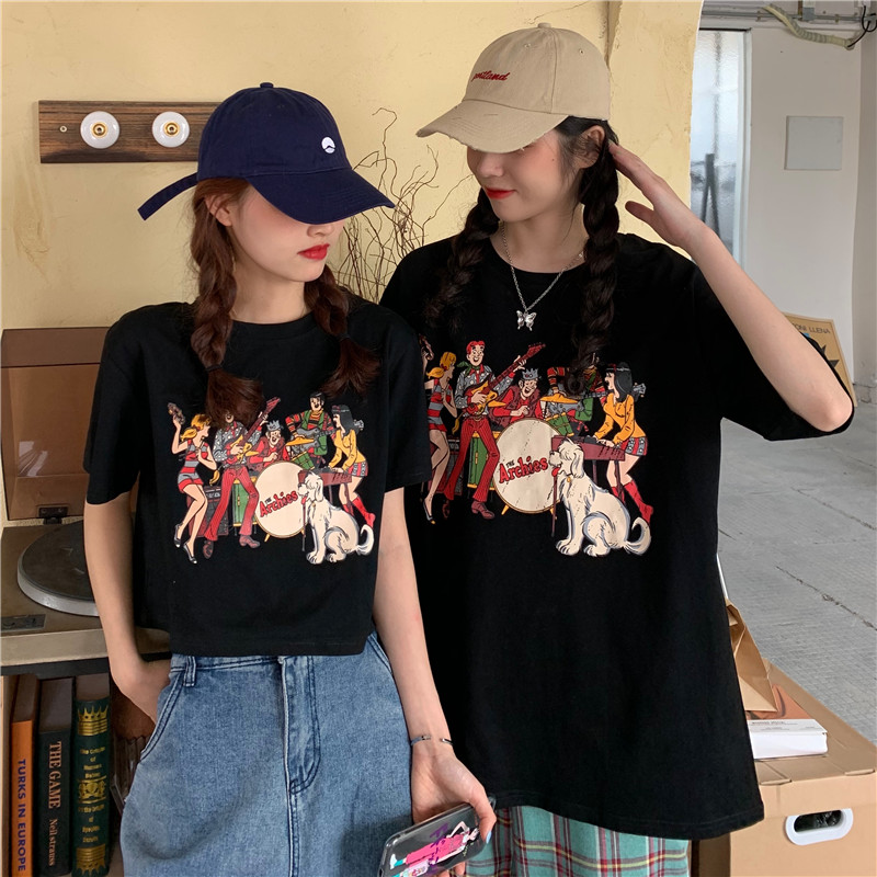 Real photo real price Korean loose long short couple BF short sleeve T-shirt