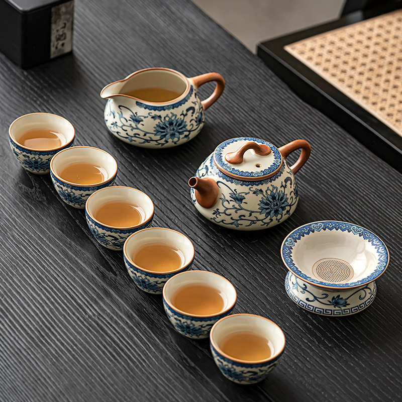 青花汝窑茶具套组功夫泡茶杯泡茶壶家用轻奢高档中式陶瓷2025新款