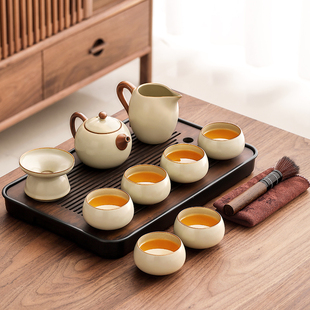 汝窑功夫茶具套装 2024新款 泡茶具泡茶壶家用客厅茶盘陶瓷茶杯一套