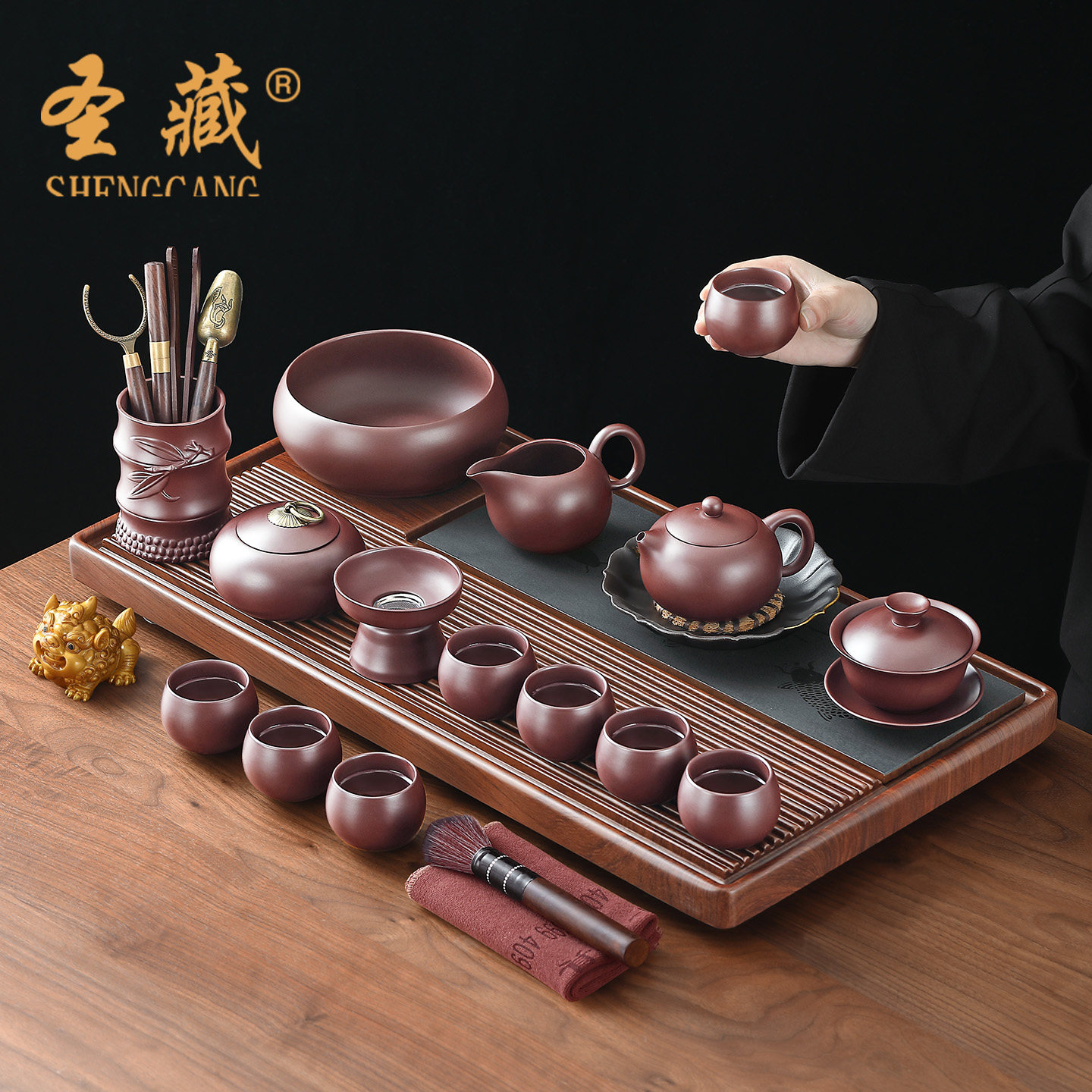 紫砂功夫茶具套组原矿老紫泥高端茶壶茶盘一整套办公室2026新款